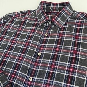 Untuckit Men's Large Slim Fit Cotton Button Down‎ Shirt Grey Red Plaid LS